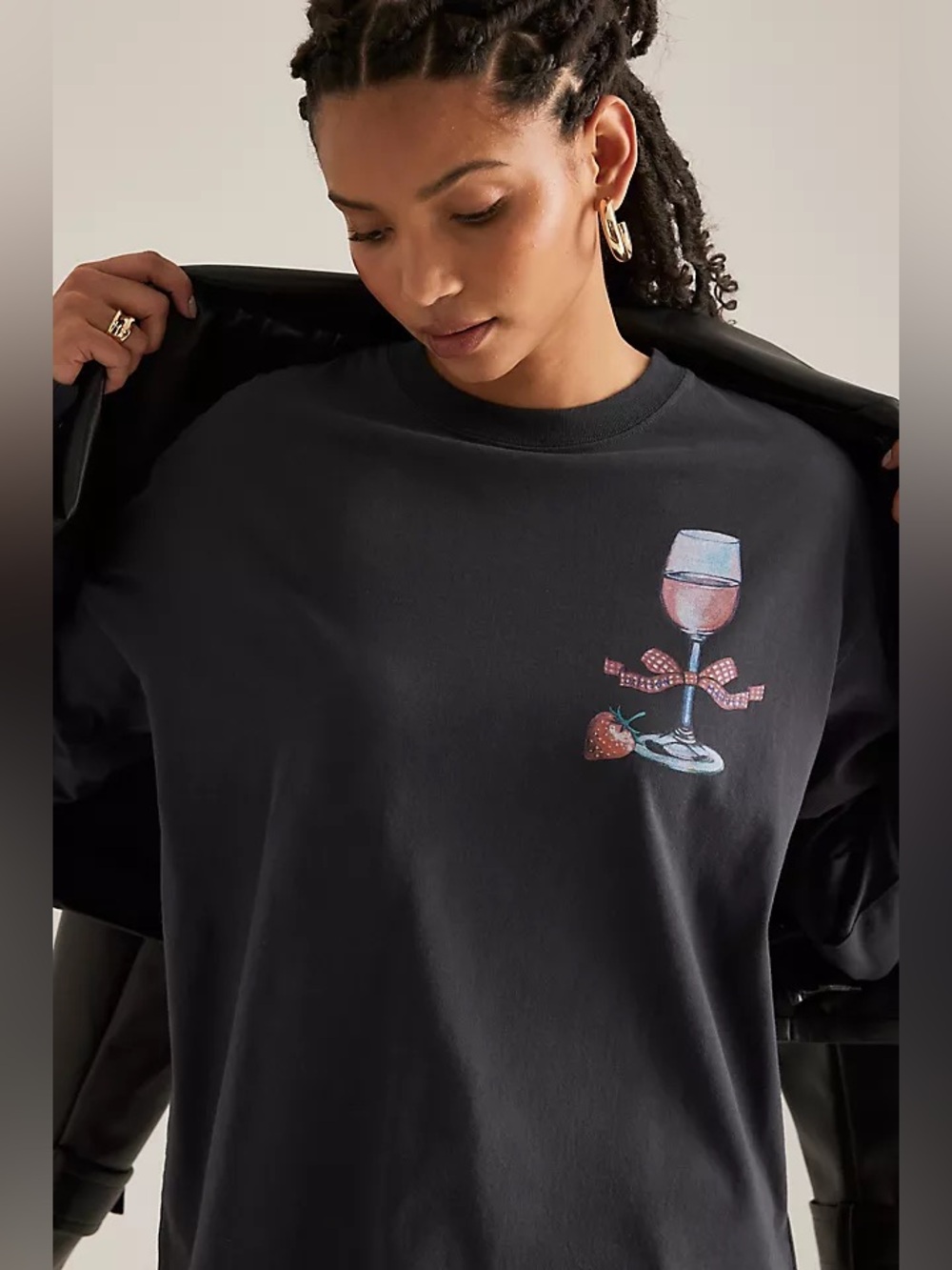 Damson Madder Rose Wine Long Sleeve Tee in Charcoal 6 - Picture 3 of 7